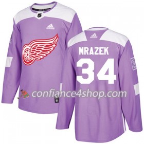 Adidas Maillot de Hockey Detroit Red Wings Petr Mrazek 34 2017-2018 Violet Fights Cancer Practice Authentic - Homme